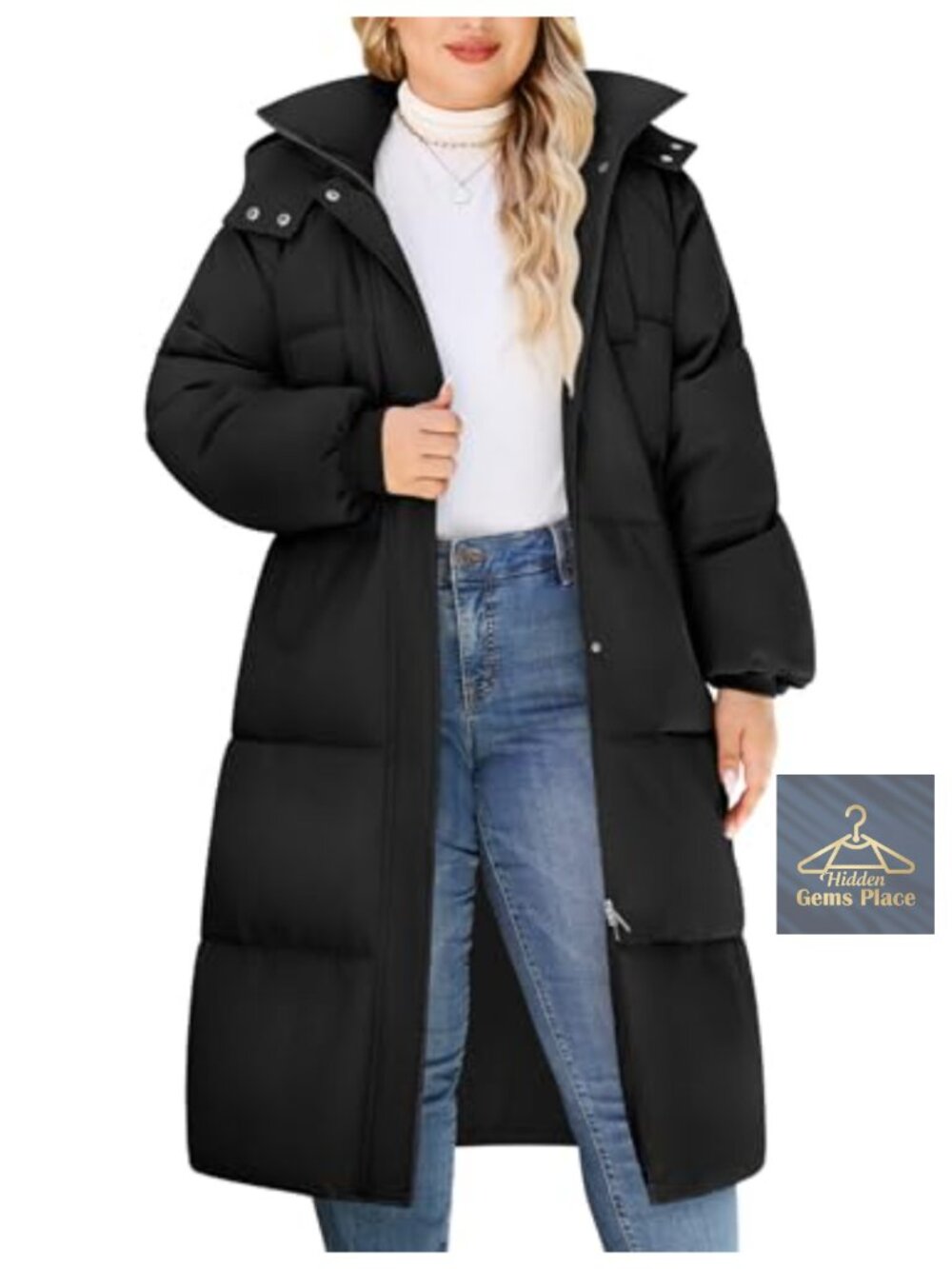 Plus Size Long Quilted Puffer Hooded Winter Coat